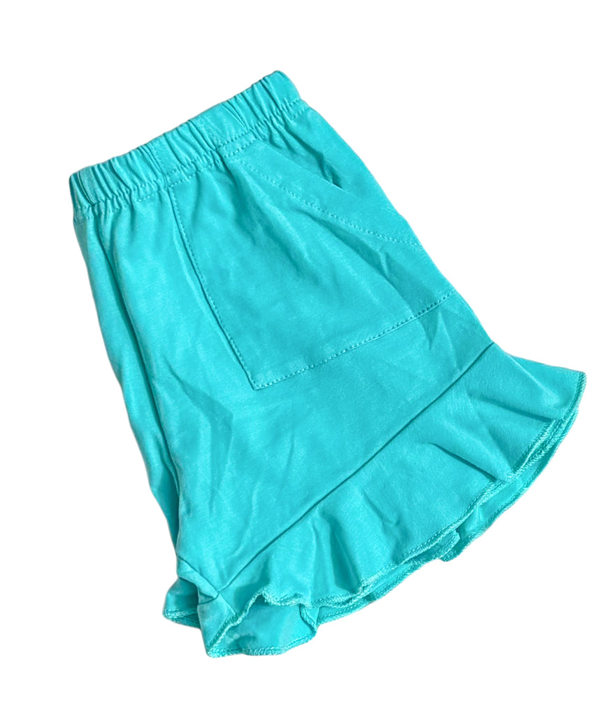 Teal ruffle shorts with pockets