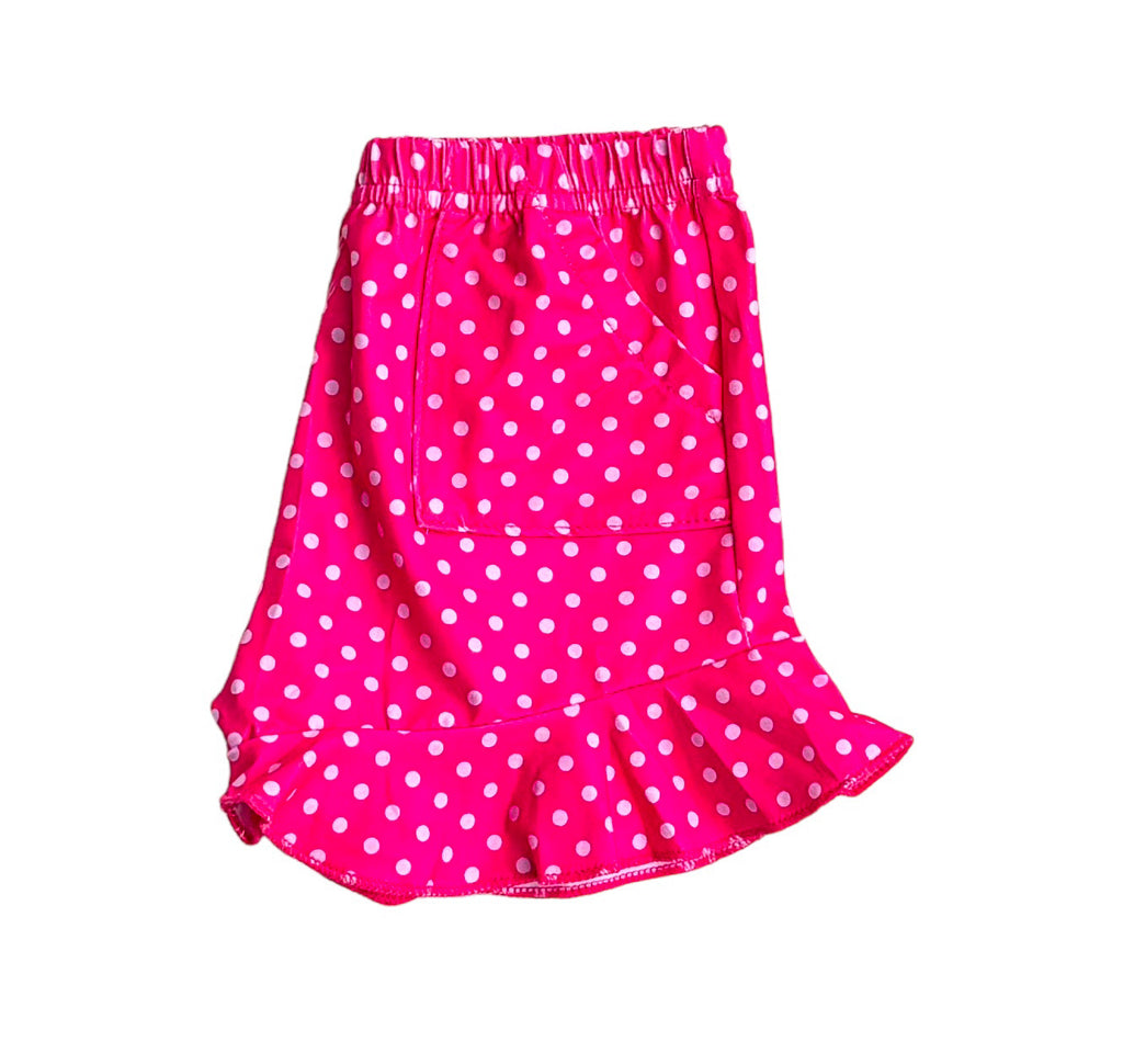 Hot pink polka dots ruffle shorts with pockets