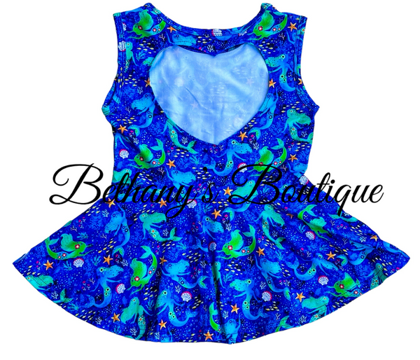 Dark Blue Mermaid Heart Back Peplum