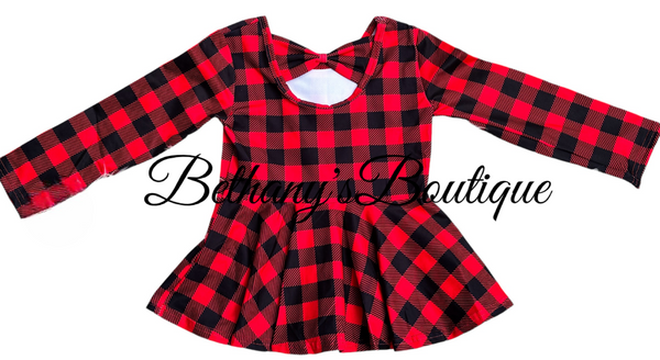 Buffalo Plaid Bow Back Peplum