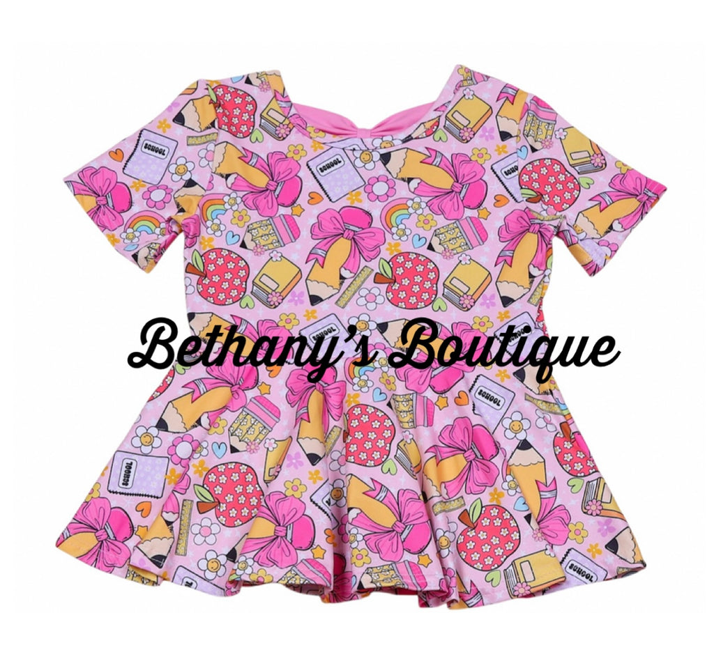 Back to School bow back peplum
