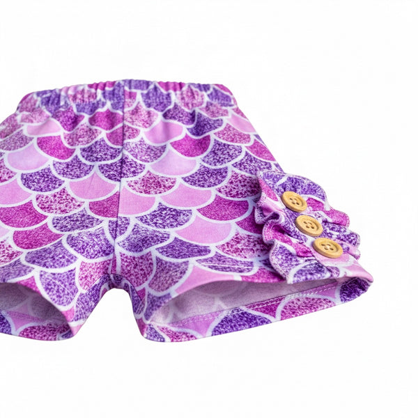 Mermaid Scales biker shorts with buttons