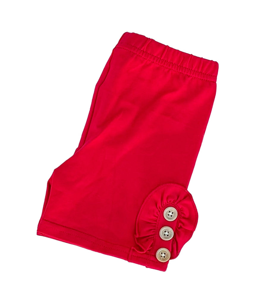 Red biker shorts with buttons