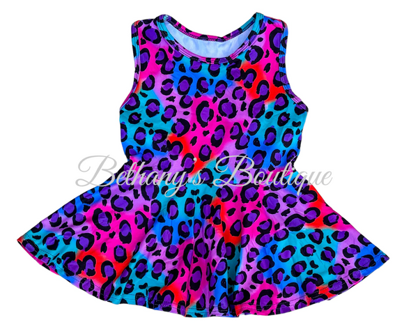 Colorful Leopard Racer-Back Peplum