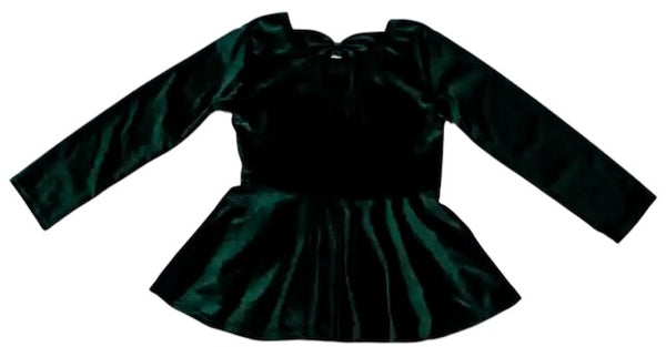 Dark Green Velvet bow back peplum