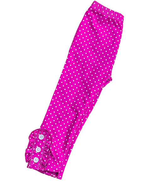 Pink Polka dot button leggings