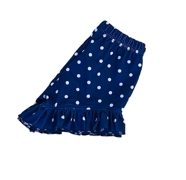 Navy polka dot ruffle shorts