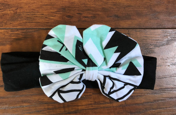 Mint green and black geometric bow
