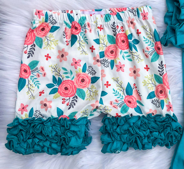 Teal floral icing shorts