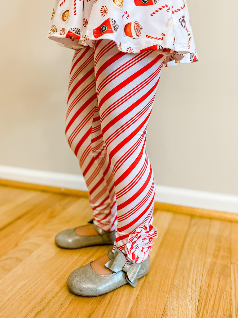 Candy Cane striped button leggings
