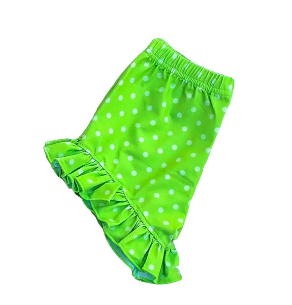 Lime green polka dot ruffle shorts