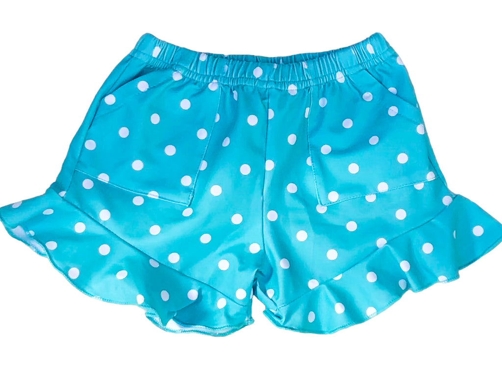 Blue Polka Dot  ruffle shorts with pockets
