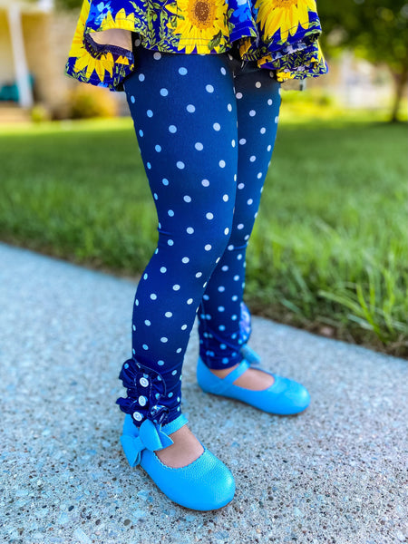 Blue Polka dot button leggings
