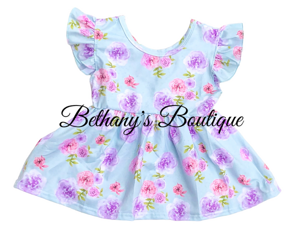 Spring Floral Ruffle Sleeve Peplum