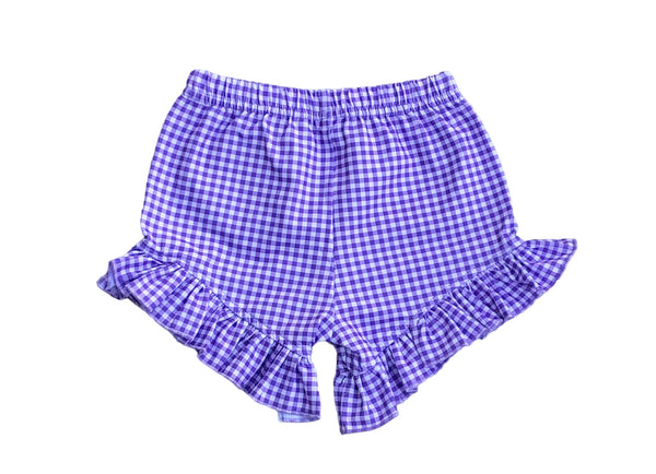 Purple Gingham Ruffle Shorts