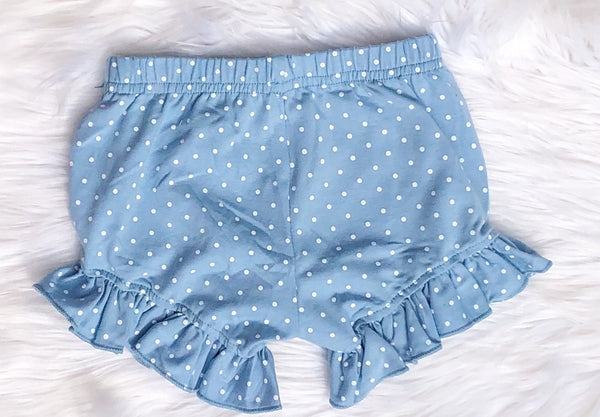 Periwinkle polka dot ruffle shorts