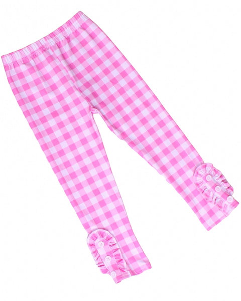 Pink Plaid Button Leggings