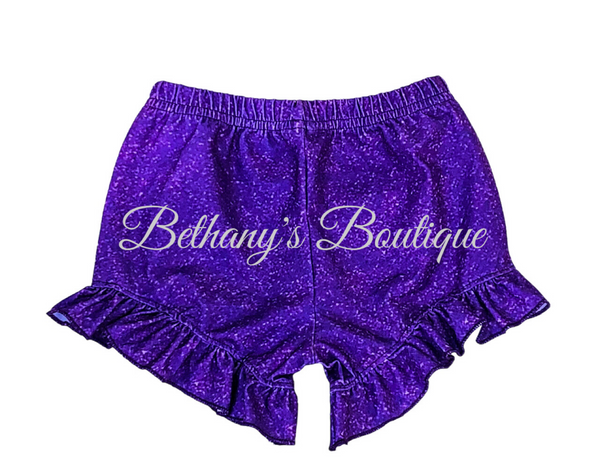 Purple sparkle ruffle shorts
