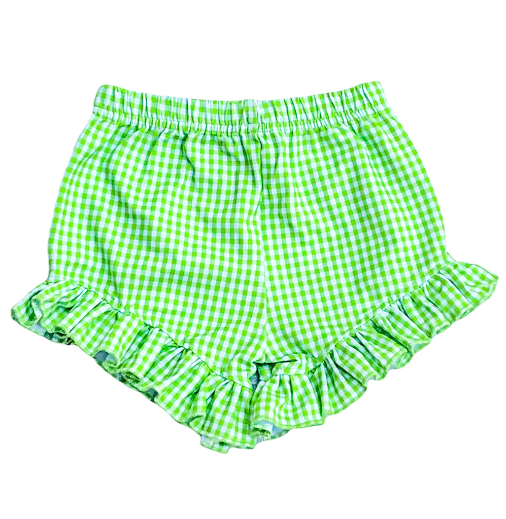 Lime Green Gingham ruffle shorts