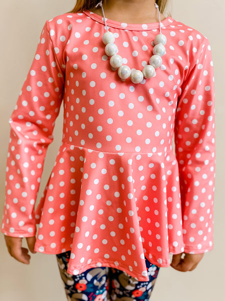 Coral polka dot peplum