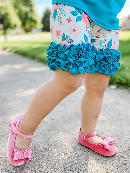 Teal floral icing shorts